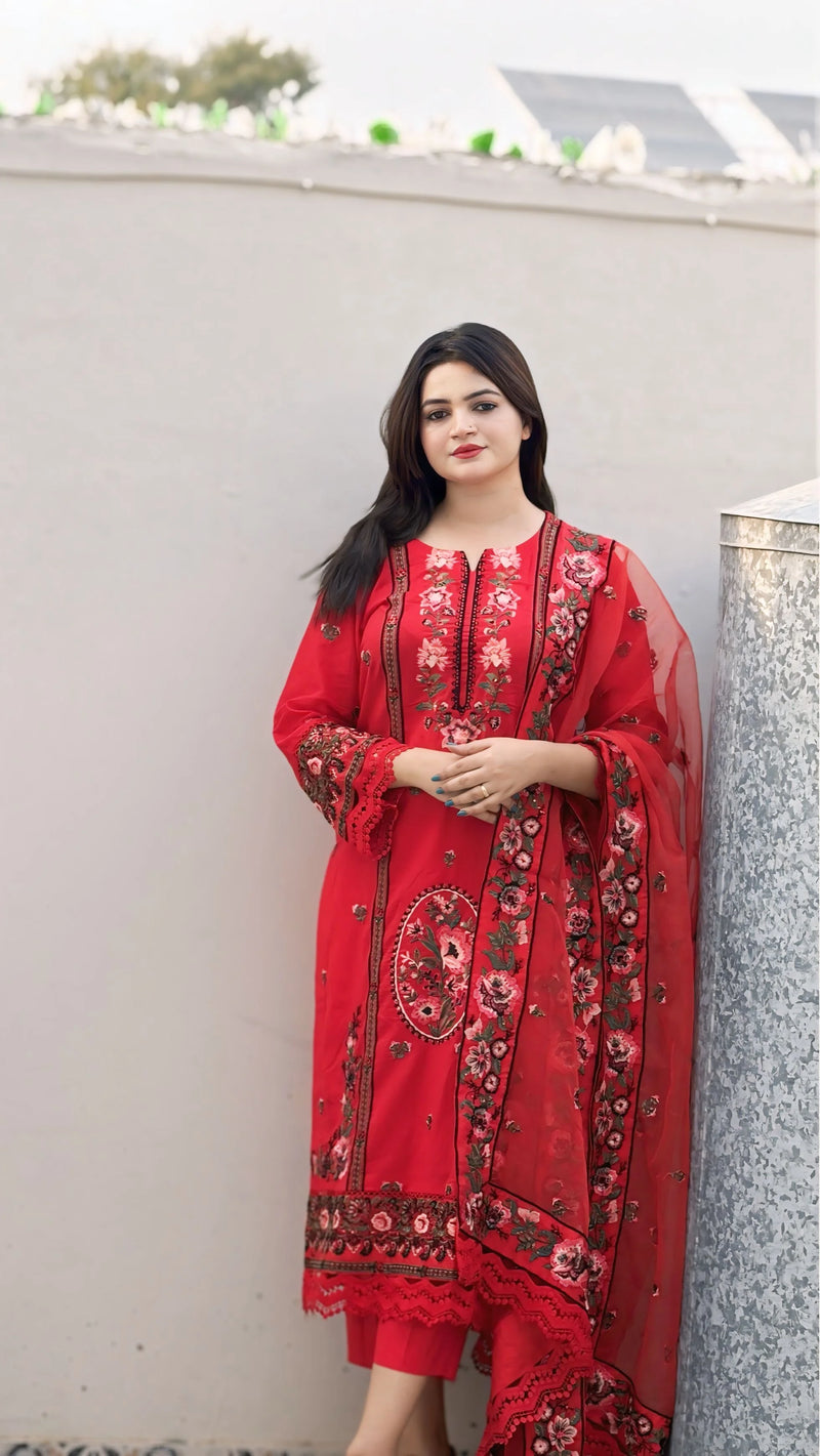 Ruby Bloom (3-Piece Embroidered Lawn Suit)